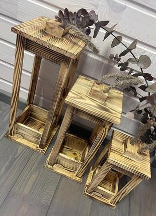 Set of wooden candlesticks Lanterns 25x35x45 Charcoal2 photo