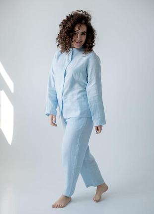 Linen suit - shirt with a stand-up collar and pants4 photo