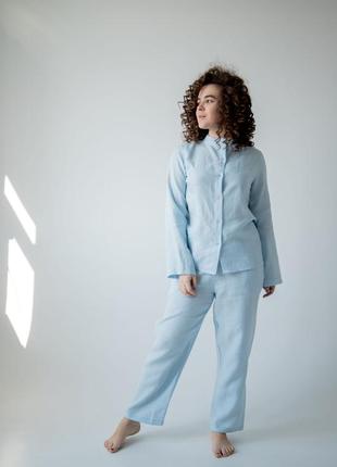 Linen suit - shirt with a stand-up collar and pants5 photo
