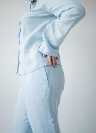 Linen suit - shirt with a stand-up collar and pants10 photo