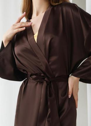 Dark brown silk long robe kimono with side slits.2 photo