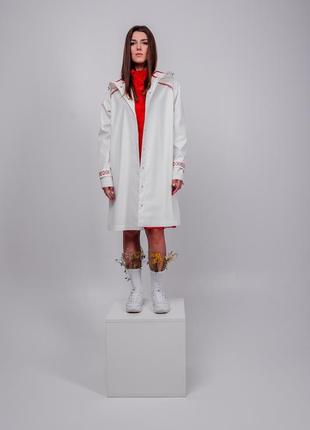 White Women's Raincoat with Ukrainian ornamen10 photo