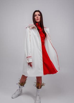White Women's Raincoat with Ukrainian ornamen7 photo