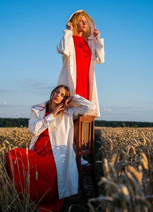 White Women's Raincoat with Ukrainian ornamen9 photo