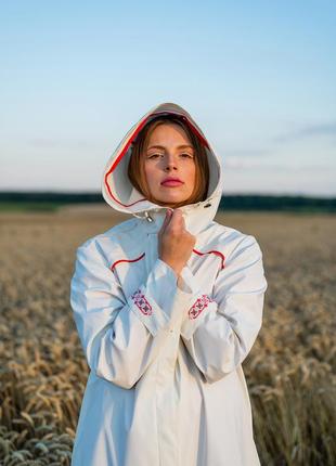 White Women's Raincoat with Ukrainian ornamen6 photo