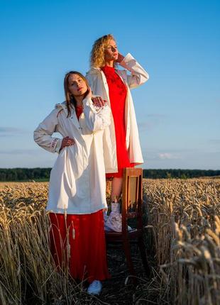 White Women's Raincoat with Ukrainian ornamen4 photo