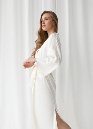 Ivory silk long robe kimono with side slits. Bridal getting ready outfit.5 photo