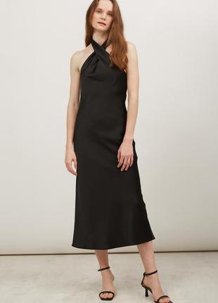 Black weave satin midi dress