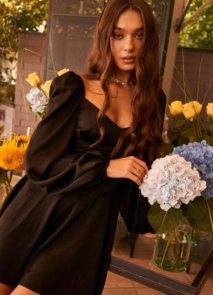 SATIN MINI DRESS WITH PUFFED SLEEVES GEPUR3 photo