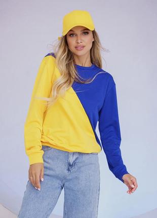 Spliced Ukrainian style sweatshirt in blue and yellow ISSA Plus1 photo