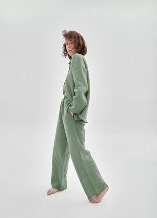 Oversized linen 2 piece set – shirt and pants "Olive"1 photo