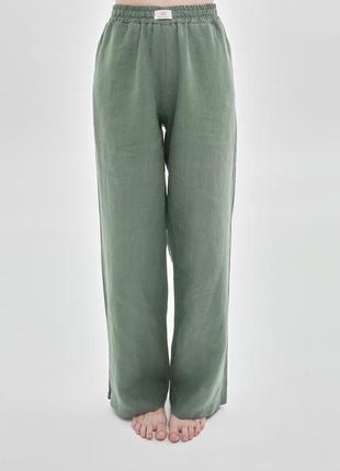 Oversized linen 2 piece set – shirt and pants "Olive"8 photo