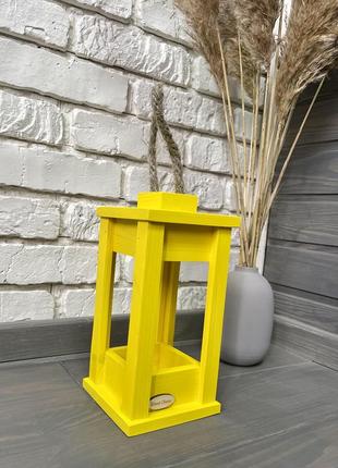 Candlestick wooden lantern yellow 12x12x252 photo