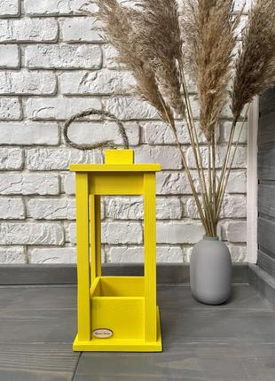 Candlestick wooden lantern yellow 15x15x35
