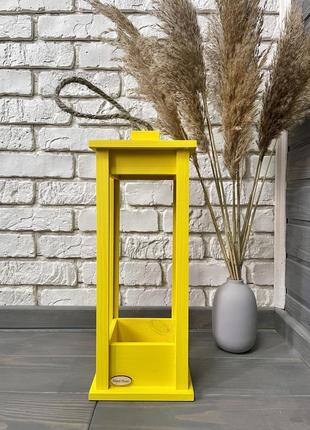 Candlestick wooden lantern yellow 17x17x45