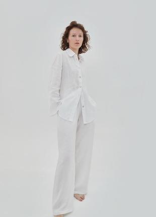 Oversized linen 2 piece set – shirt and pants "Milk"2 photo