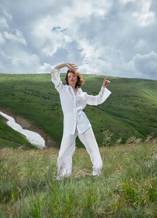 Oversized linen 2 piece set – shirt and pants "Milk"3 photo