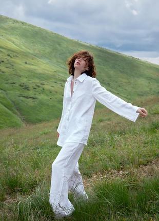 Oversized linen 2 piece set – shirt and pants "Milk"8 photo