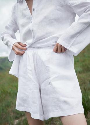 Oversized linen 2 piece set – shirt and shorts "Milk"3 photo