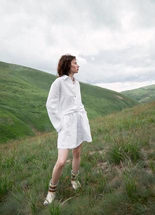 Oversized linen 2 piece set – shirt and shorts "Milk"2 photo