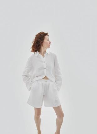 Oversized linen 2 piece set – shirt and shorts "Milk"8 photo