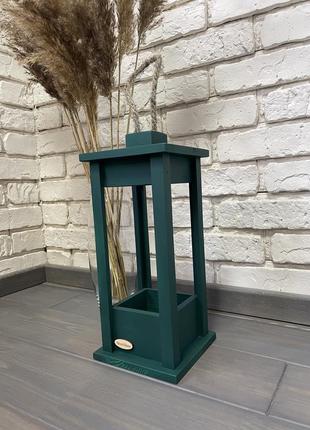 Candlestick wooden lantern green 15x15x352 photo