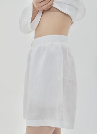 Oversized linen 2 piece set – shirt and shorts "Milk"9 photo