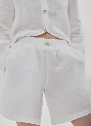 Oversized linen 2 piece set – shirt and shorts "Milk"10 photo