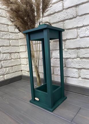 Candlestick wooden lantern green 17x17x452 photo