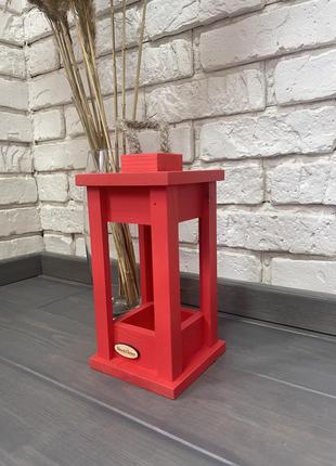 Candlestick wooden lantern red 12x12x252 photo