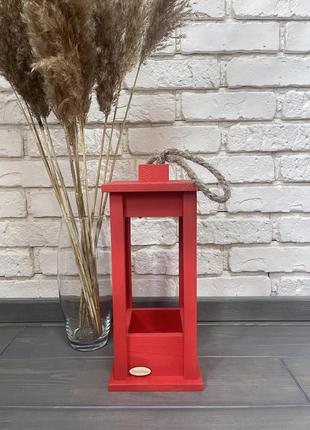 Candlestick wooden lantern red 15x15x351 photo