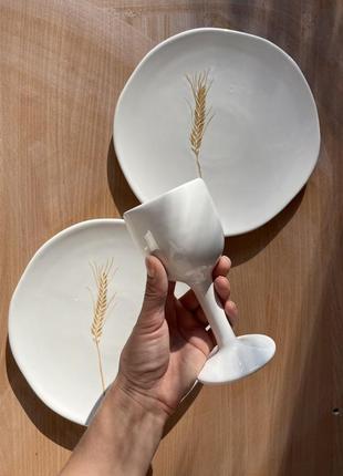 Handmade ceramic plate with ear of wheat5 photo