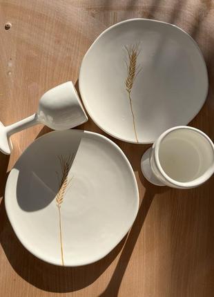 Handmade ceramic plate with ear of wheat8 photo