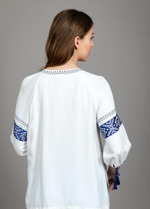 Blouse «Lace of Love» white with blue viscose embroidery2 photo