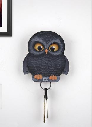 Key holder for wall - "Blacky" the owl