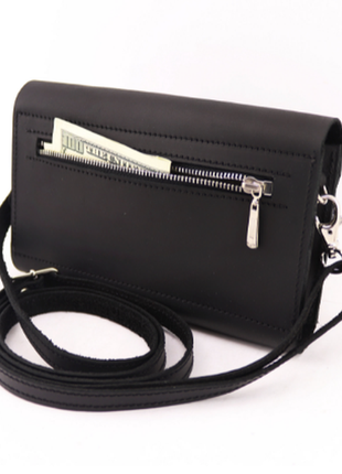 Womens small shoulder bag for phone, money, cards, coins / Black - 010097 photo