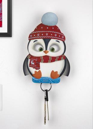 Key holder for wall - "Fisher" the penguin (hut & scarf)