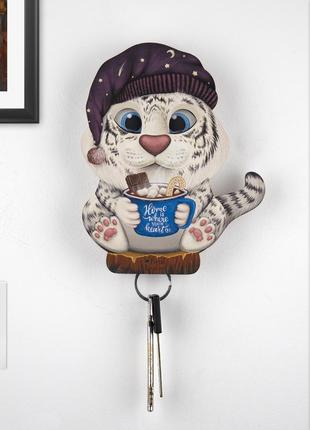 Key holder for wall - "Macan" the tiger (hut & cup)