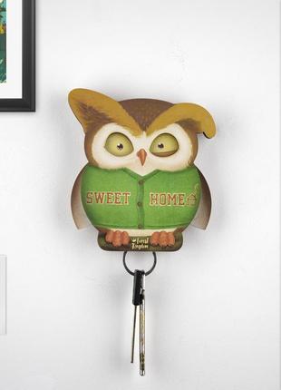 Key holder for wall - "Rudy" the owl (t-shirt)