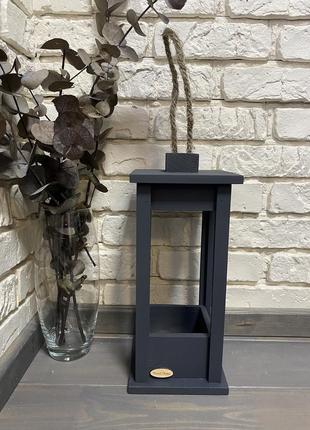 Candlestick wooden lantern gray 15x15x35