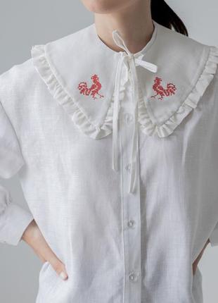 Linen collar with embroidery "roosters". ethno collection1 photo