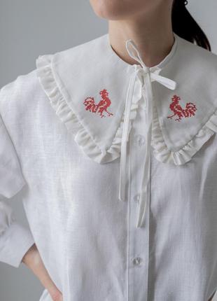 Linen collar with embroidery "roosters". ethno collection2 photo