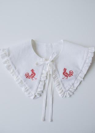 Linen collar with embroidery "roosters". ethno collection3 photo