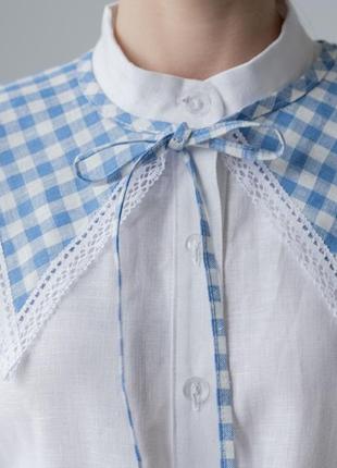 Linen checkered collar with lace. ethno collection2 photo