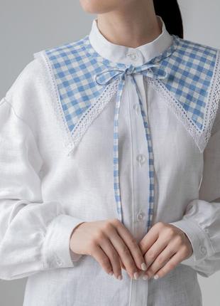Linen checkered collar with lace. ethno collection