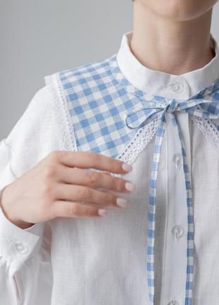 Linen checkered collar with lace. ethno collection4 photo