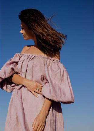 Linen&cotton dress with wide volume sleeves7 photo