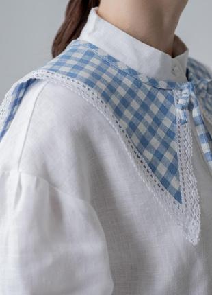 Linen checkered collar with lace. ethno collection5 photo