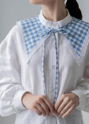 Linen checkered collar with lace. ethno collection3 photo