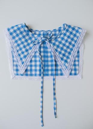 Linen checkered collar with lace. ethno collection7 photo